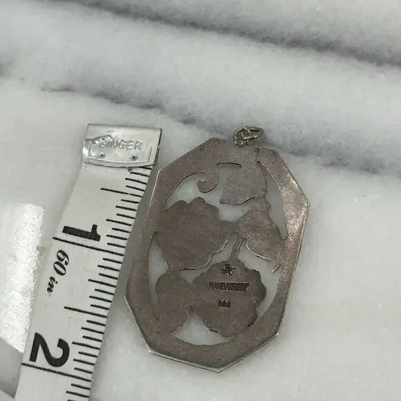Vintage Handarbeit 900 silver hand carved flower pendant - Picture 5 of 6